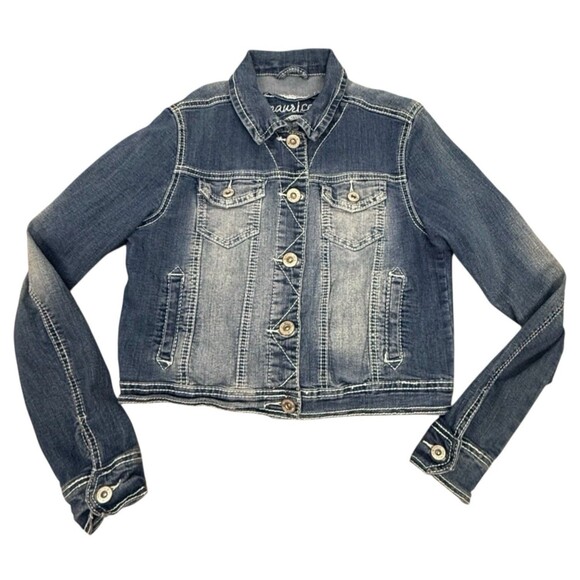 Maurices Jean Jacket Small Cropped Boho Blue Fade Denim Pockets Stretch Western - Picture 1 of 9